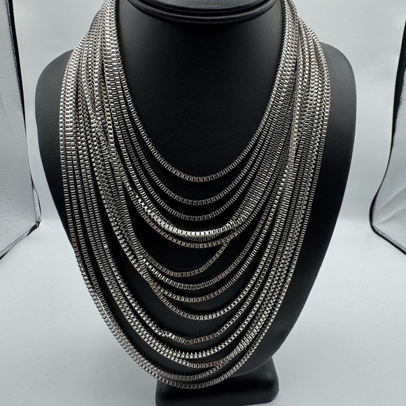 Silver Multi-Chain Layered Necklace - Picture 6 of 7